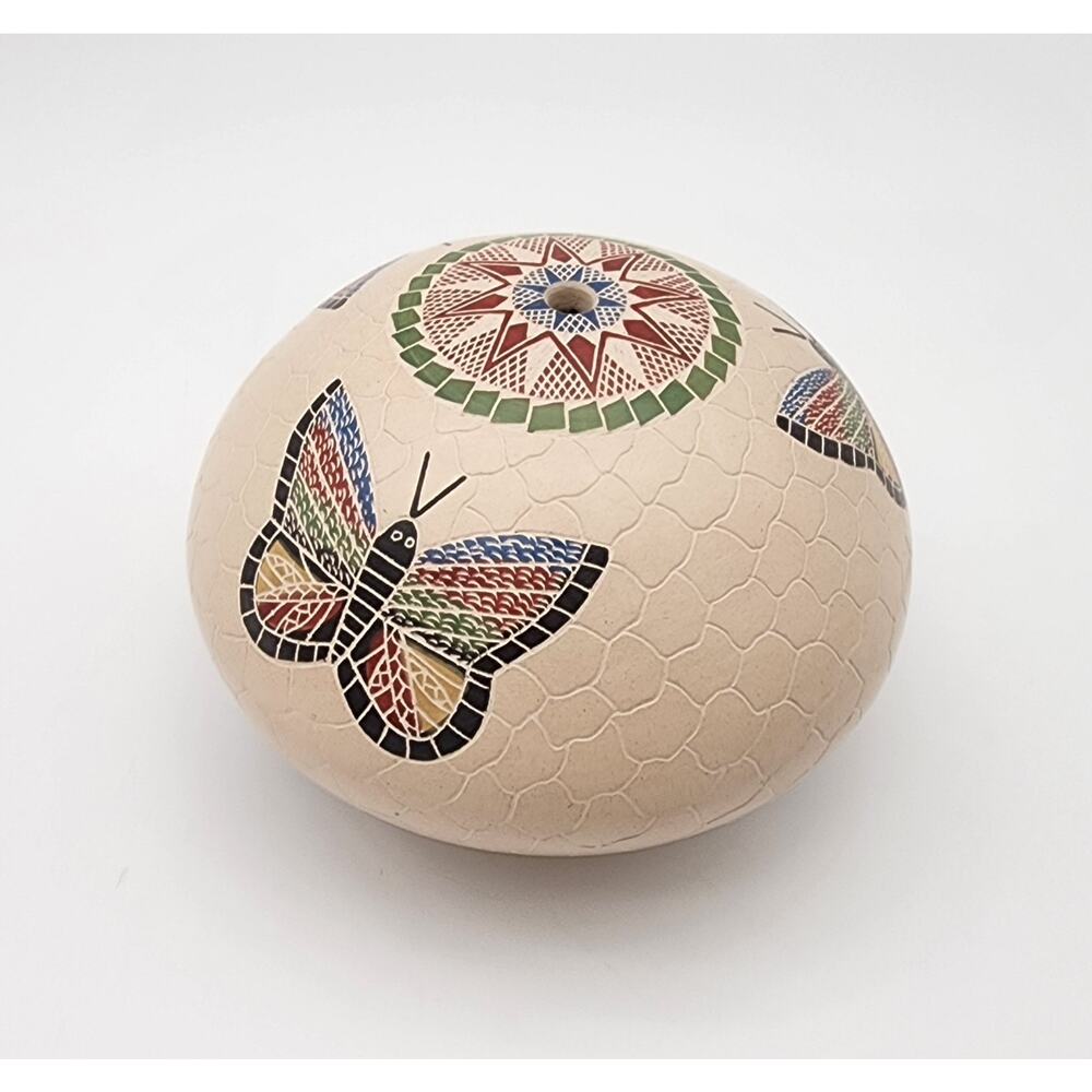 Mata Ortiz Pottery Oscar Ramirez Seed Pot Nature Butterfly Mexican Ceramic Art